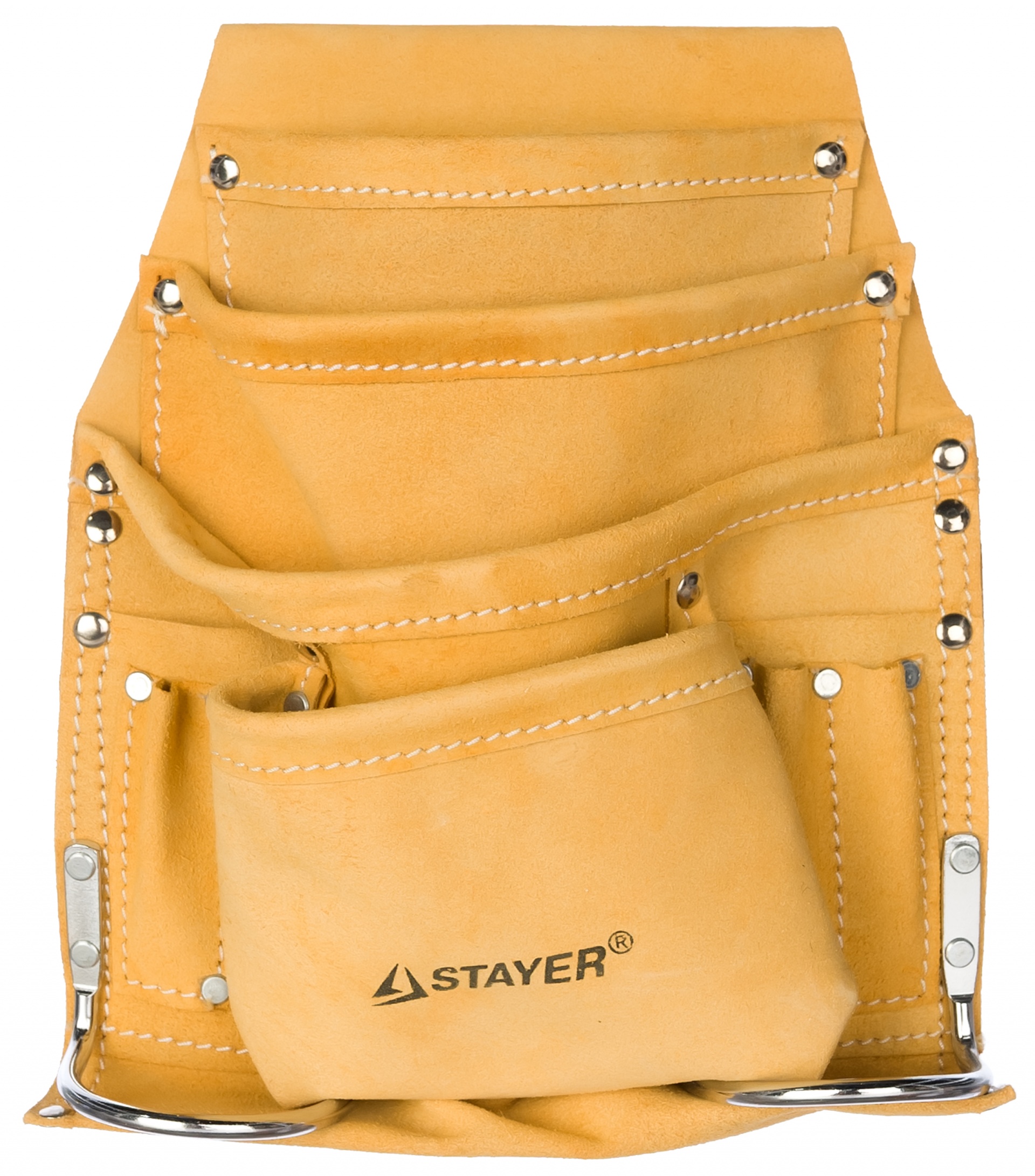 Сумка поясная STAYER "MASTER" для инструментов, кожаная, 8 карманов, 2 скобы