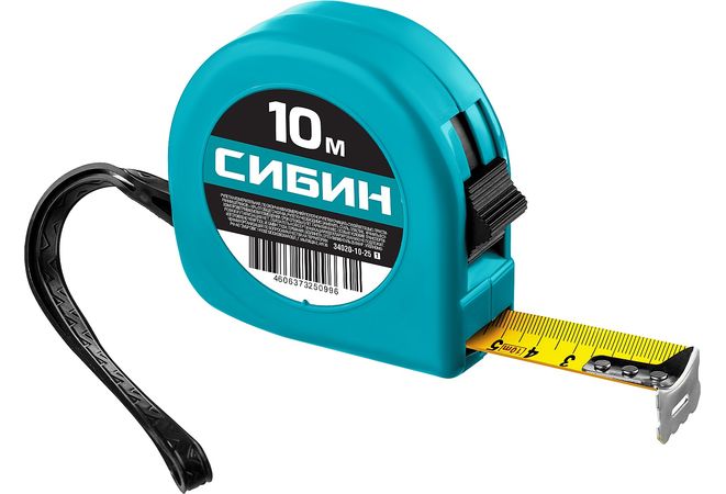 СИБИН 10м / 25мм рулетка в пластиковом корпусе