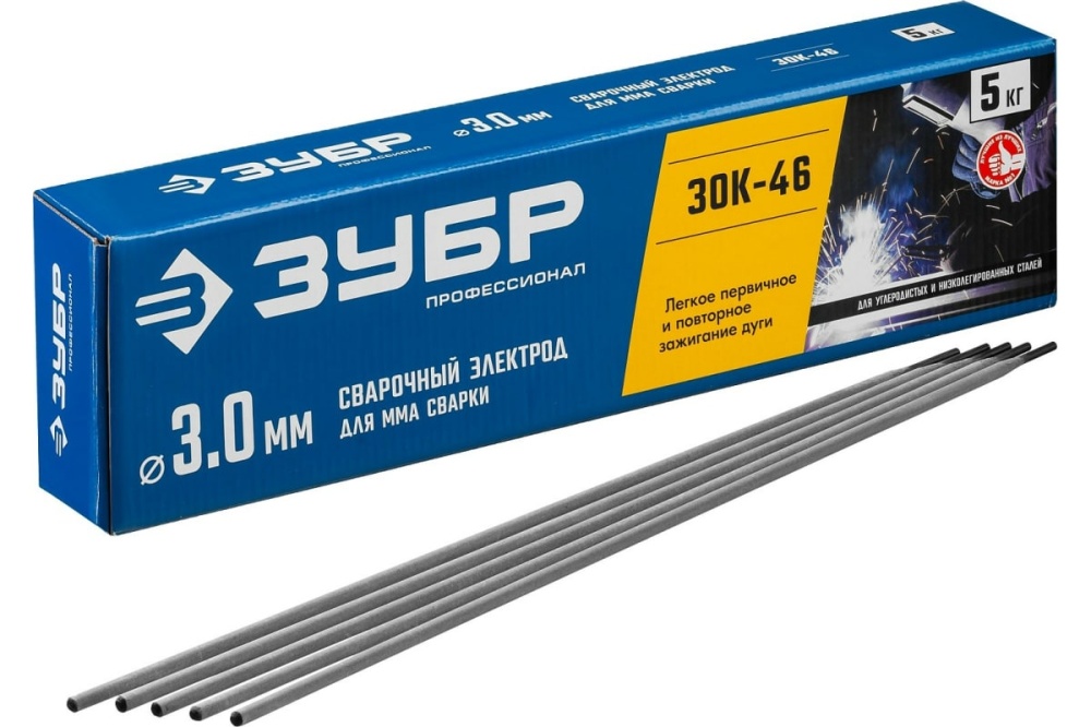 ЗУБР электрод сварочный ЗОК-46 рутил-целлюлозный, d 3.0 х 350 мм, 5 кг в коробке, Профессионал.
