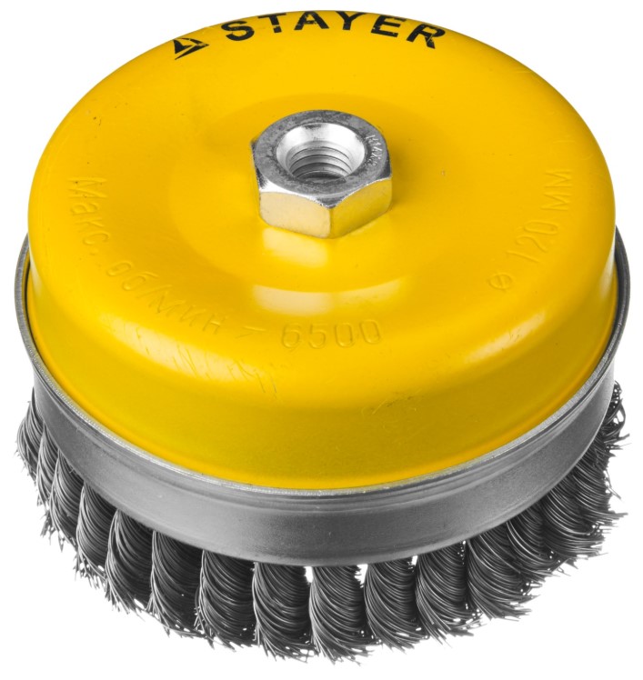 STAYER "PROFESSIONAL". Щетка чашечная усиленная для УШМ, жгутированная стальная проволока 0,5мм, 120ммхМ14