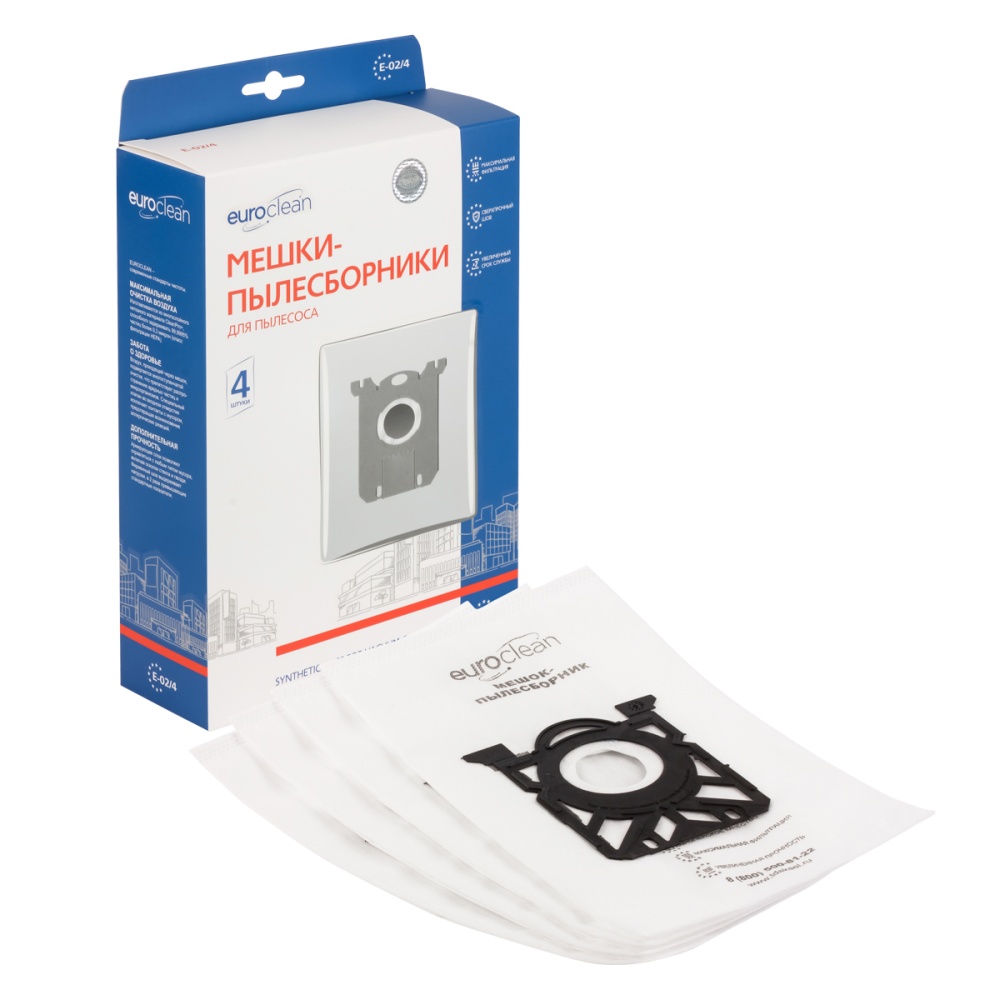 Мешки-пылесборники Euroclean синтетические 4 шт для ELECTROLUX, QUELLE, SATRAP и др.