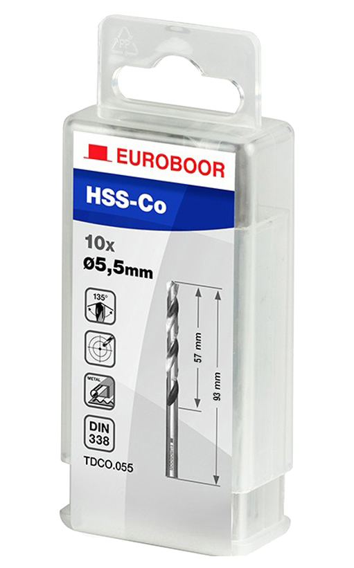 Сверло по металлу кобальтовое HSS-Co (10 шт; 5.5х93х57 мм) EUROBOOR TDCO.055