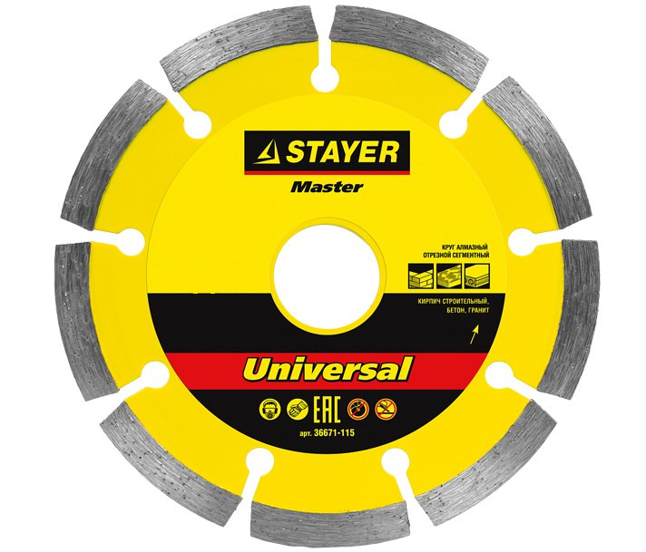 Диск алмазный отрезной по бетону/кирпичу/камню UNIVERSAL (115х22 мм) Stayer 36671-115_z01