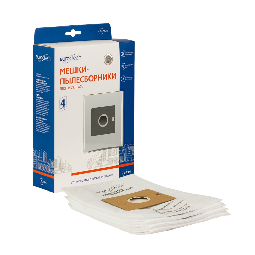 Мешки-пылесборники Euroclean синтетические 4 шт для HOTPOINT-ARISTON, FAKIR, BORK и др.