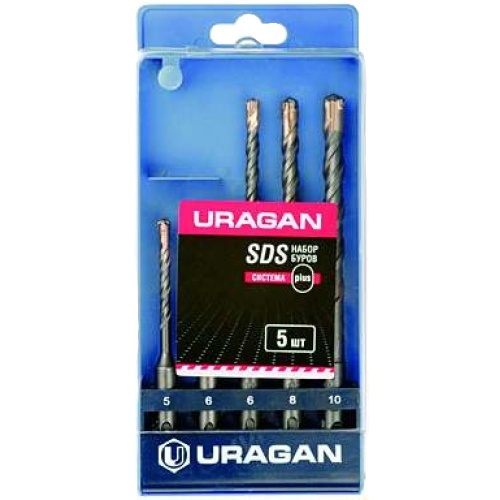 URAGAN Набор буров SDS-plus 5 шт: 5 х 110, 6 х 110, 6 х 160, 8 х 160, 10 х 160 мм