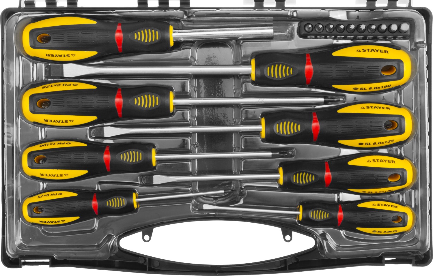 Набор отверток STAYER PROFESSIONAL PROTech Cr-Mo, отвертки 7шт, отвертка-битодержатель, биты 10шт 25133-H8_z02
