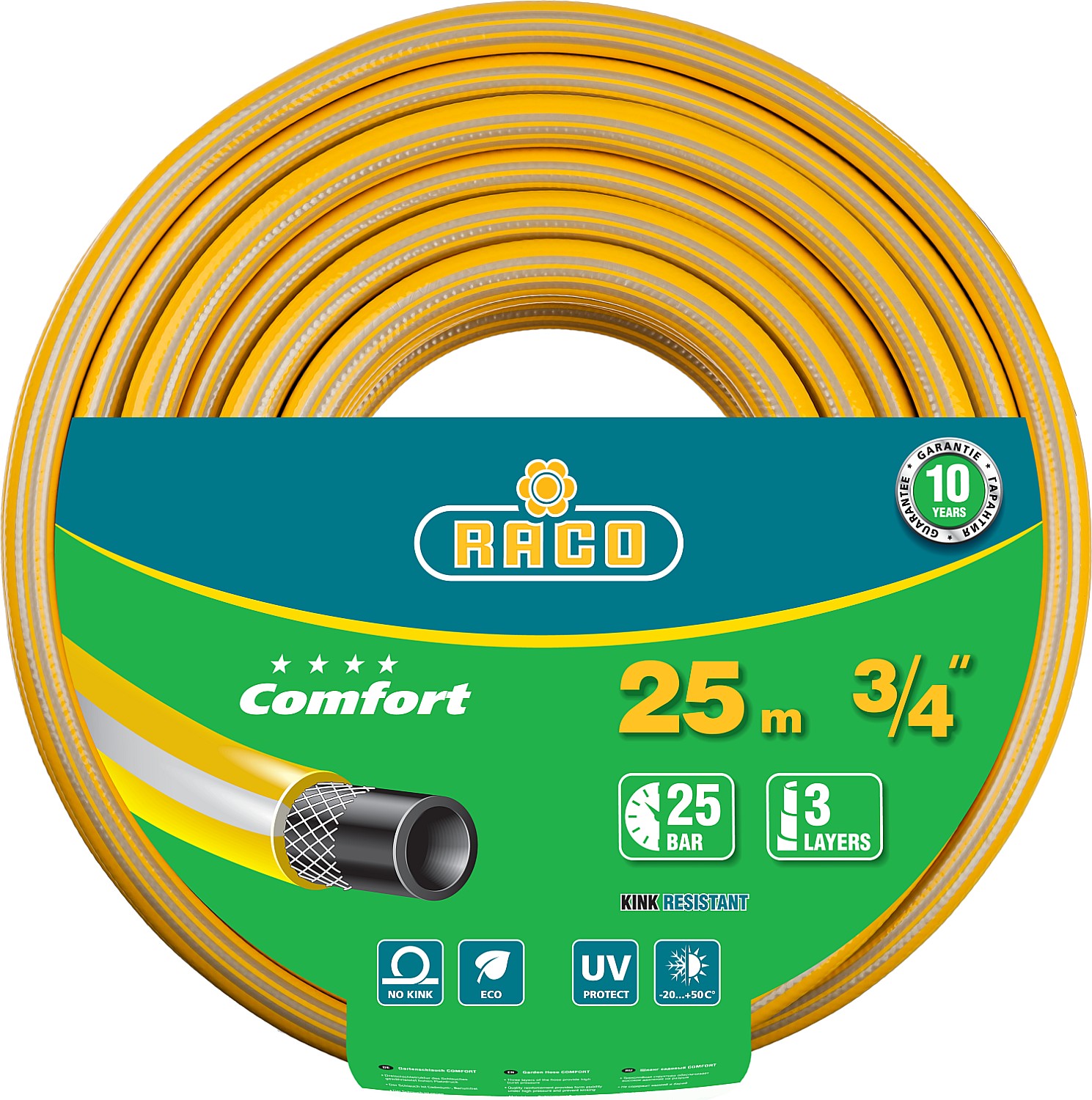 Поливочный шланг RACO COMFORT 3/4" 25 м 25 атм трёхслойный армированный
