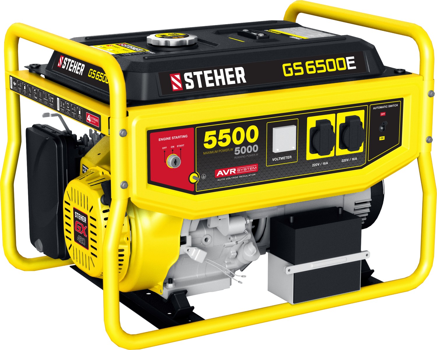 GS-6500Е бензиновый генератор с электростартером, 5500 Вт, STEHER