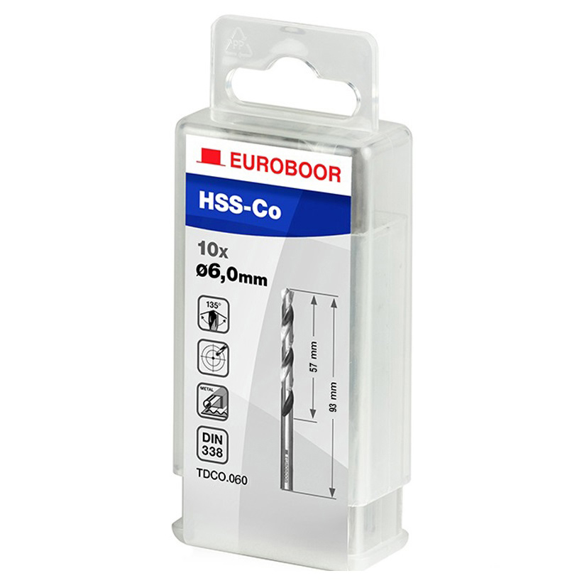 Сверла по металлу кобальтовые HSS-Co (10 шт; 6х93х57 мм) EUROBOOR TDCO.060