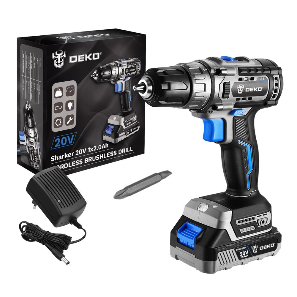 Дрель-шуруповерт аккумуляторная бесщеточная DEKO Sharker 20V, 20В, 1*2.0Ач 063-4037