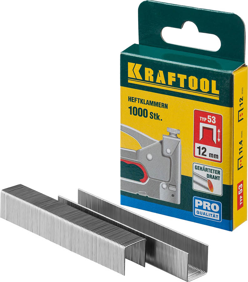 KRAFTOOL 12 мм скобы для степлера узкие тип 53, 1000 шт