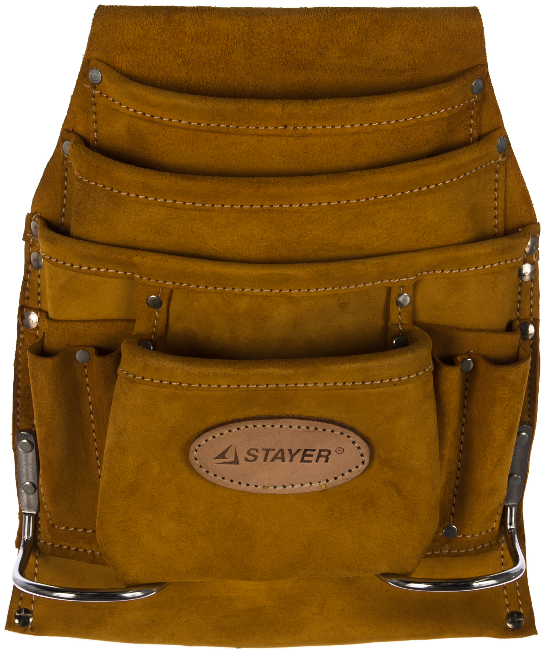 Сумка поясная STAYER PROFESSIONAL для инструментов, кожаная, 10 карманов, 2 скобы