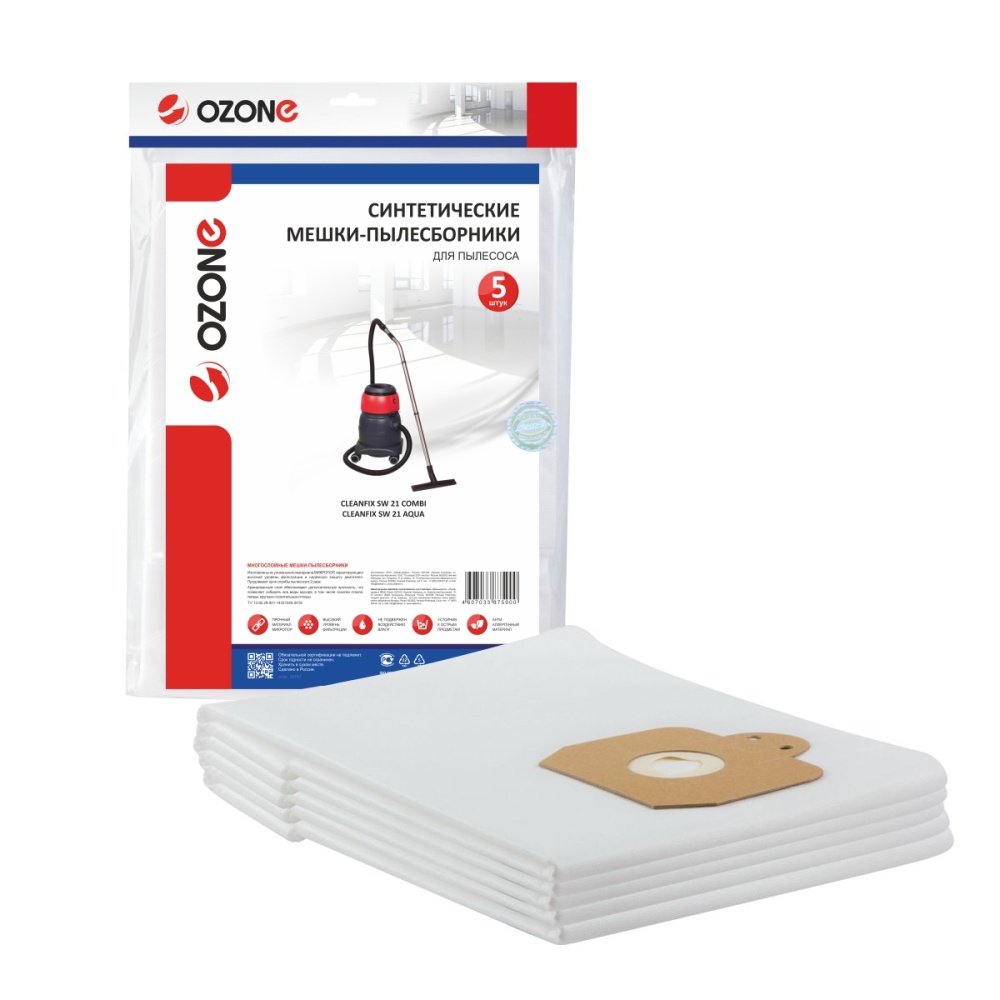 Мешки-пылесборники Ozone синтетические 5 шт для CLEANFIX