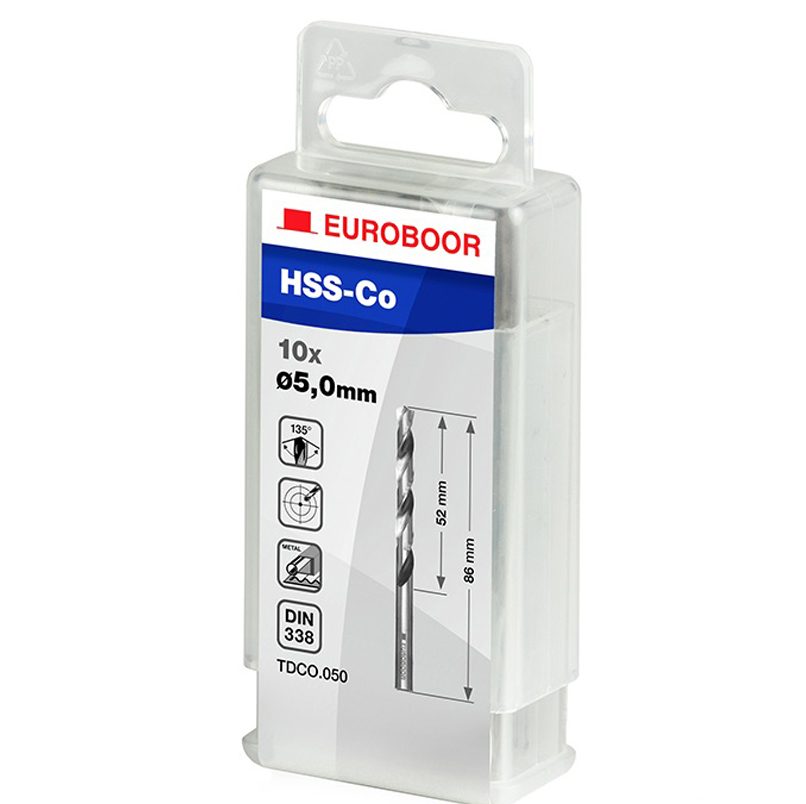 Сверла по металлу кобальтовые HSS-Co (10 шт; 5х86х52 мм) EUROBOOR TDCO.050