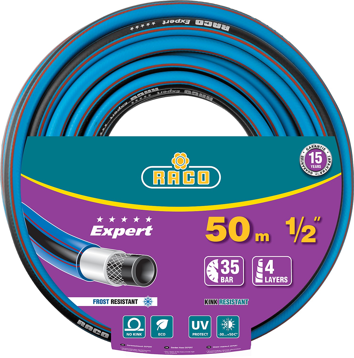 Поливочный шланг RACO EXPERT 1/2" 50 м 35 атм четырёхслойный армированный