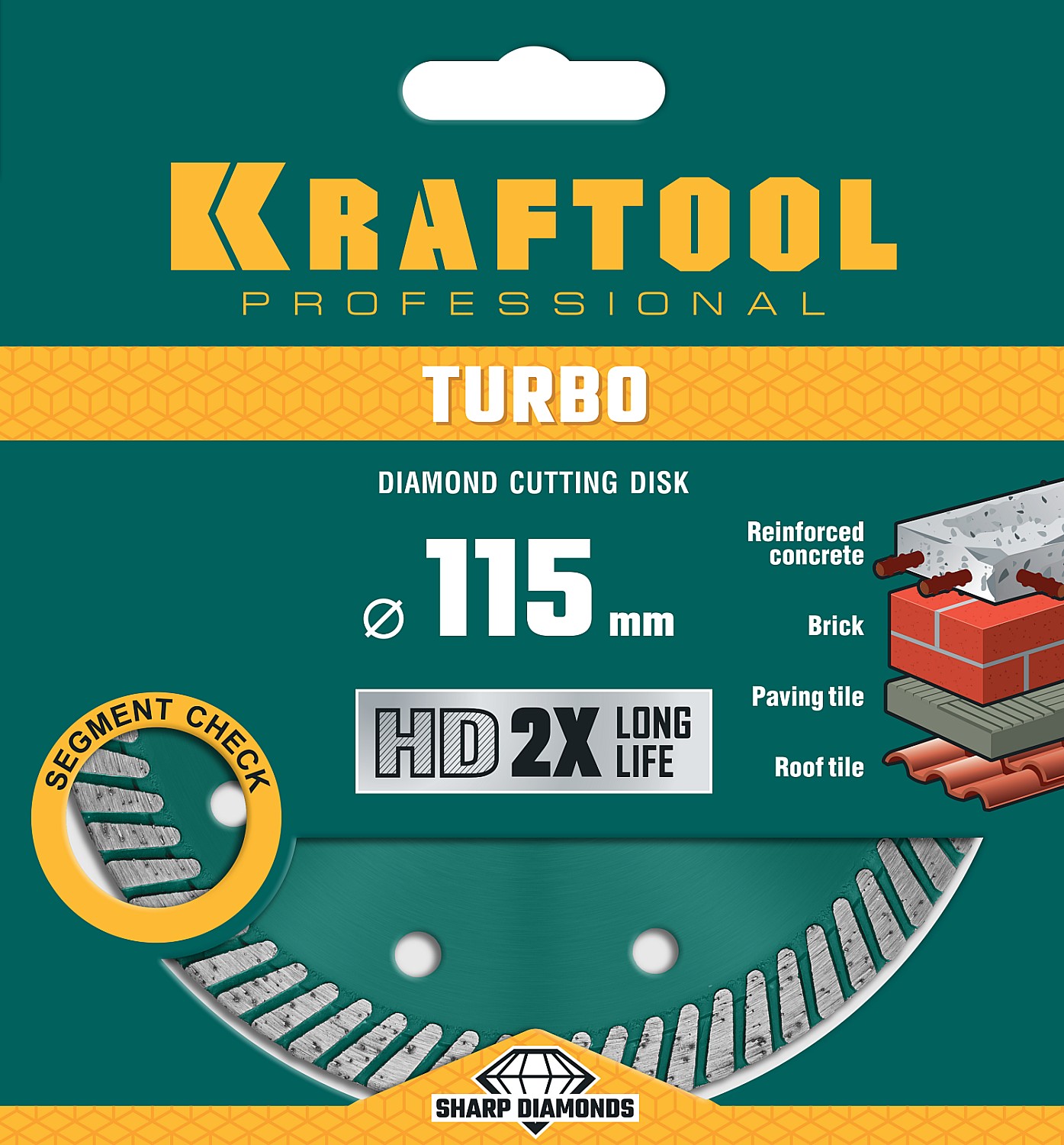 TURBO 115 мм, диск алмазный отрезной сегментированный по армированному бетону, кирпичу, KRAFTOOL