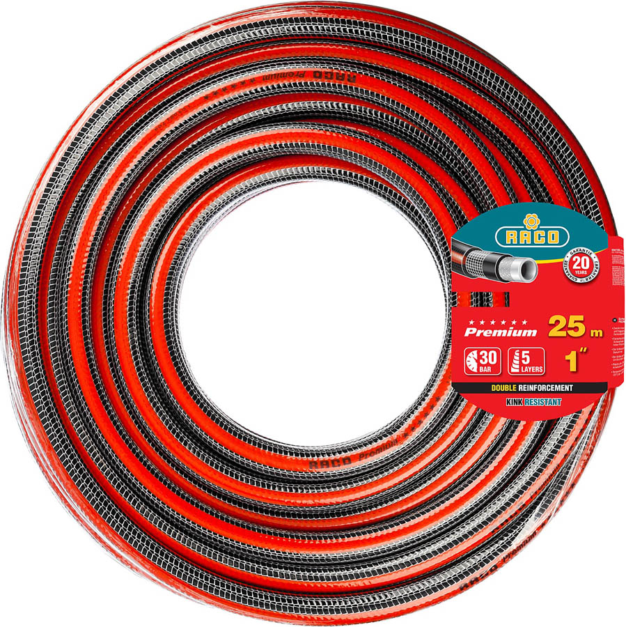 Поливочный шланг RACO PREMIUM 1" 25 м 40 атм пятислойный усиленный двумя слоями армирования