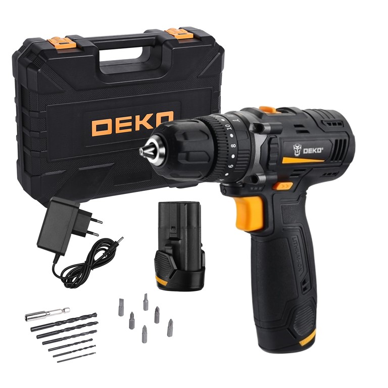 Дрель-шуруповерт ударная аккумуляторная DEKO GCD12DU SET4 в кейсе + оснастка 13 шт, 12В, 2x2.0Ач 063-4038