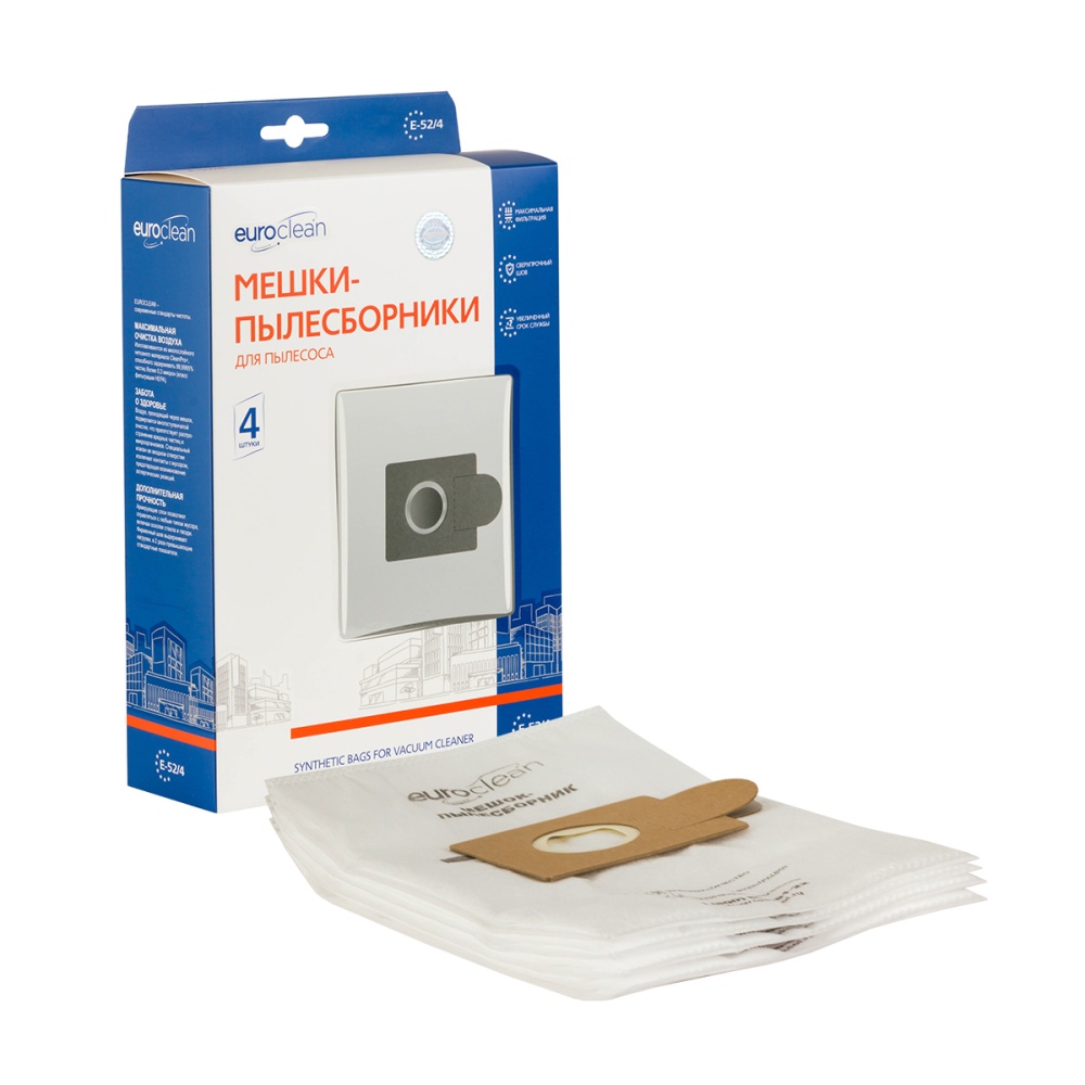 Мешки-пылесборники Euroclean синтетические 4 шт для THOMAS, KALORIK, NOVAMATIC и др.
