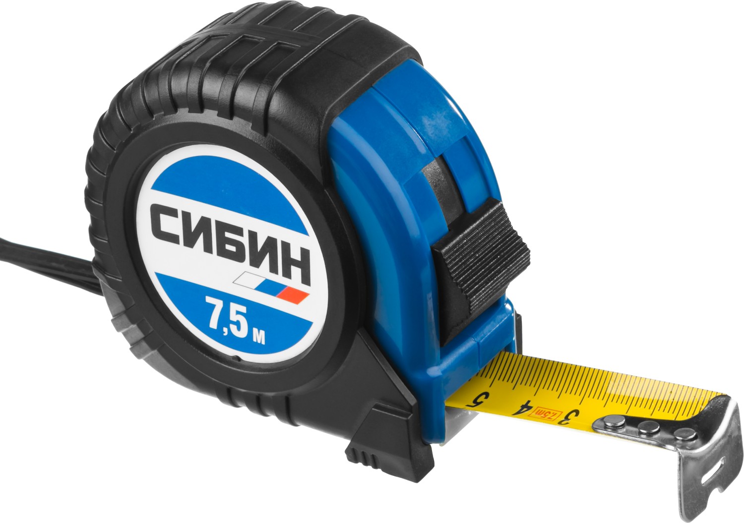 Рулетка в ударостойком обрезиненном корпусе СИБИН 7.5м / 25мм 34019-08-25