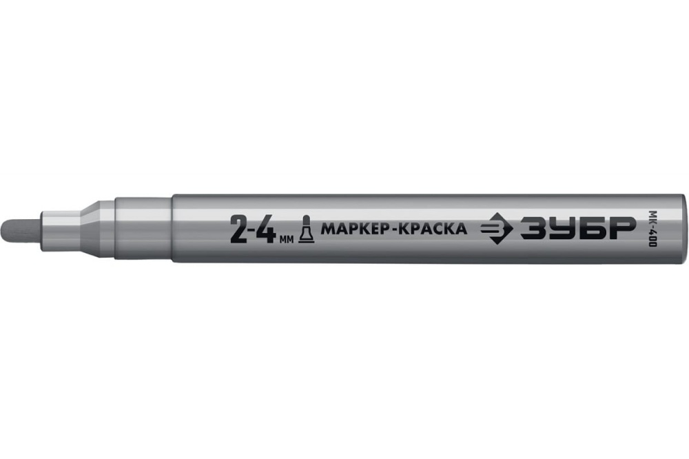 Маркер-краска ЗУБР, 2-4 мм круглый, серебряный, МК-400, серия Профессионал